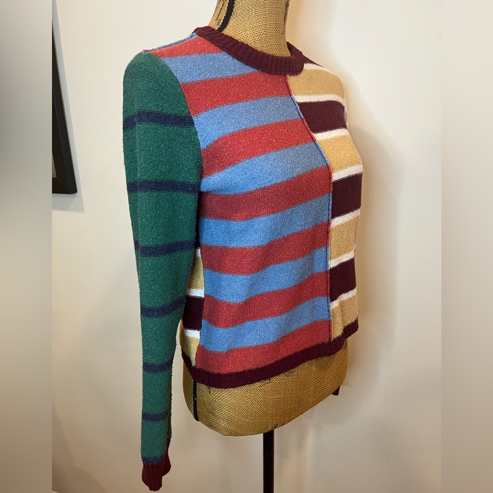 American Eagle Patchwork Crew Neck Sweater Stripe… - image 6